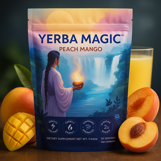 Peach Mango Yerba Mate Energy Drink Powder | Probiotic & Prebiotic Gut Support + Lion’s Mane for Focus – Clean Energy Boost – Ellasie